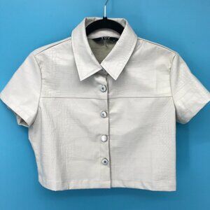 NWOT TOV Los Angeles Womens Ivory Vegan Leather Reptile Cropped Jacket 38 S/M